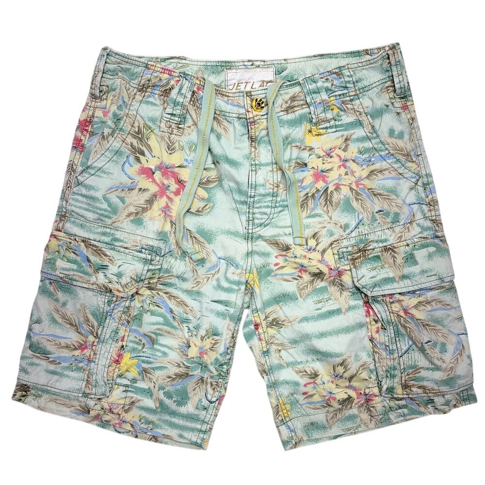 Jet Lag Cargo Shorts 36 Mens Hawaiian Organic Sanforized Baggy Heavy Y2K Resort